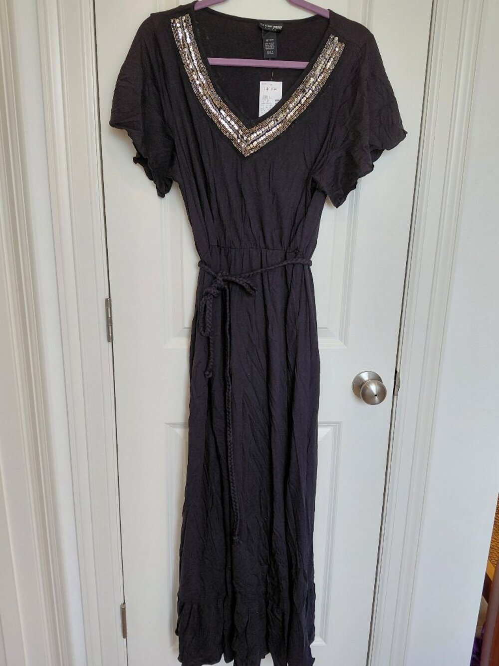 Lane Bryant Black Maxi Dress with Silver Beaded Design